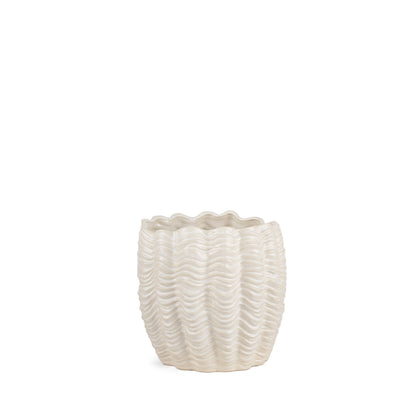 11" CREAM CERAMIC SCULPTURAL WAVES TABLE VASE