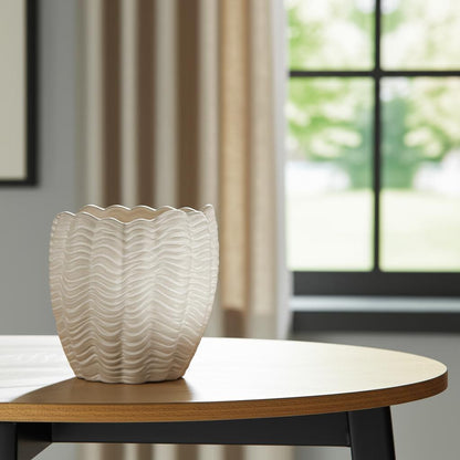11" CREAM CERAMIC SCULPTURAL WAVES TABLE VASE