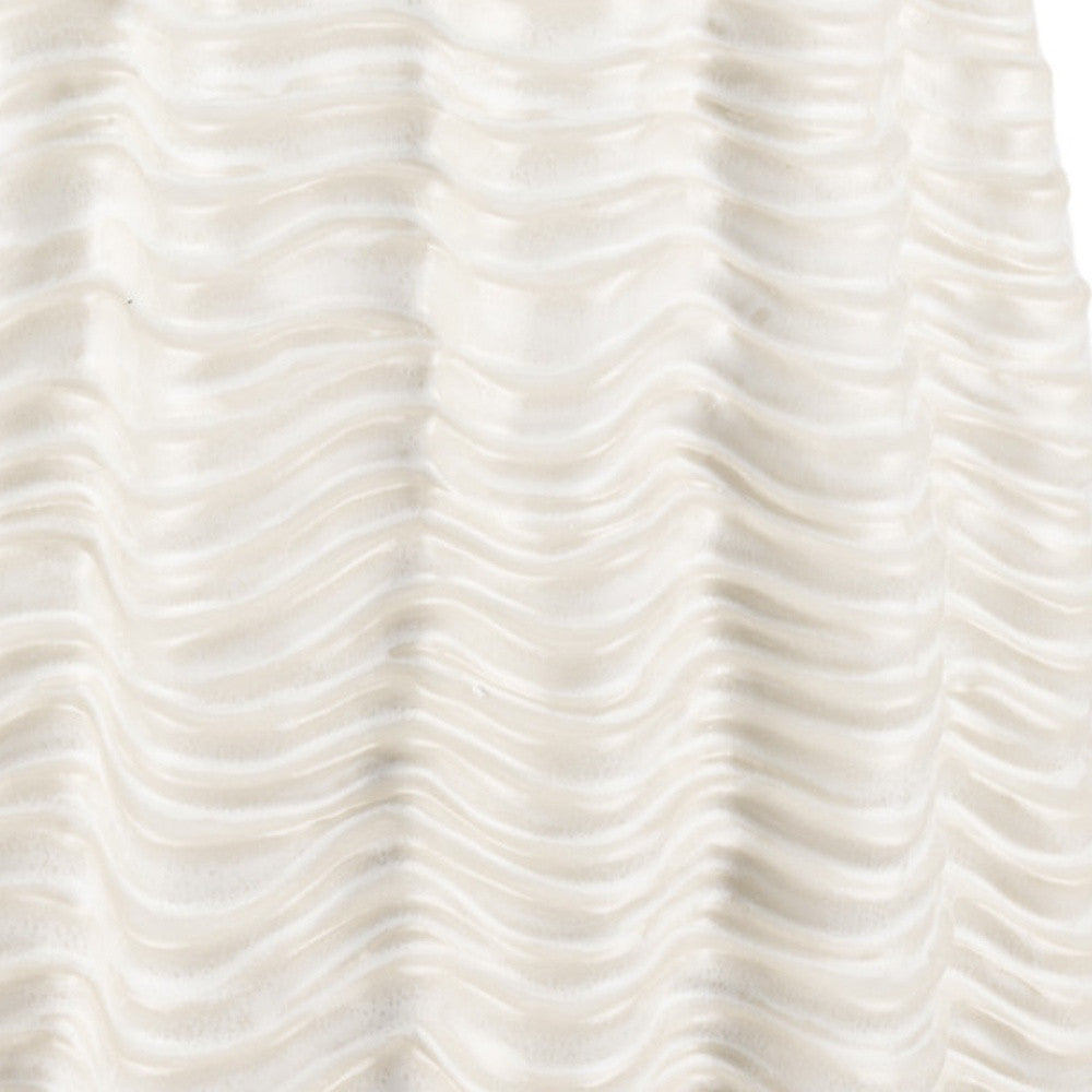 24" CREAM CYLINDER CERAMIC SCULPTURAL WAVES TABLE VASE