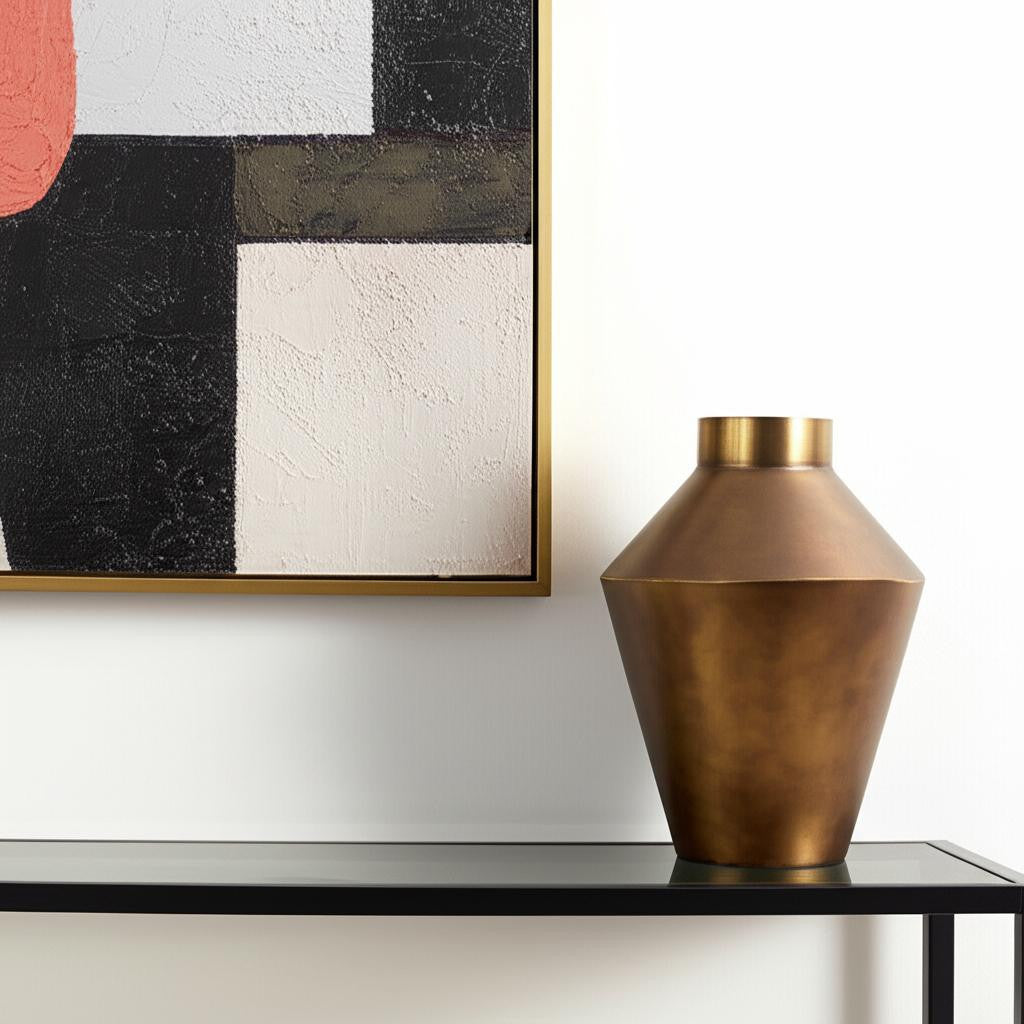 Tall antiqued bronze table vase from the Palisades fall collection