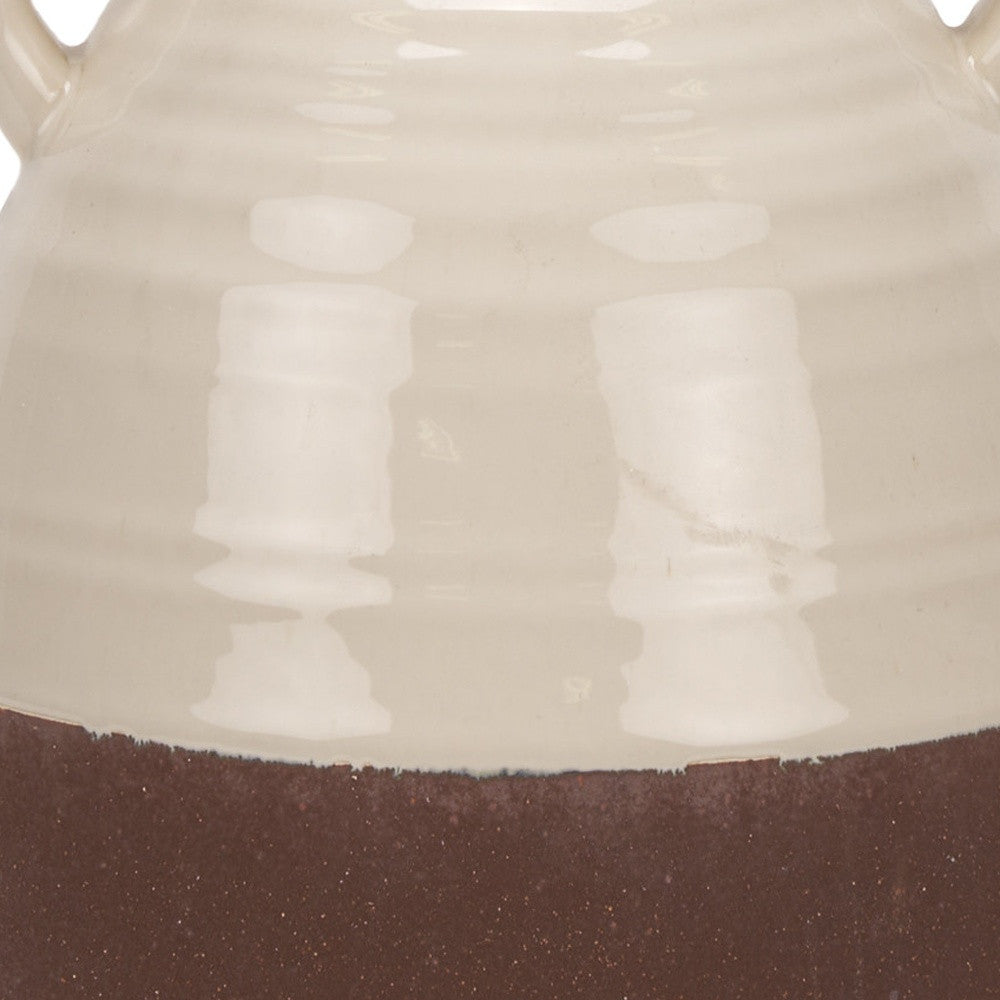 REDONDO 11" BROWN AND CREAM ARTISAN CERAMIC VASE