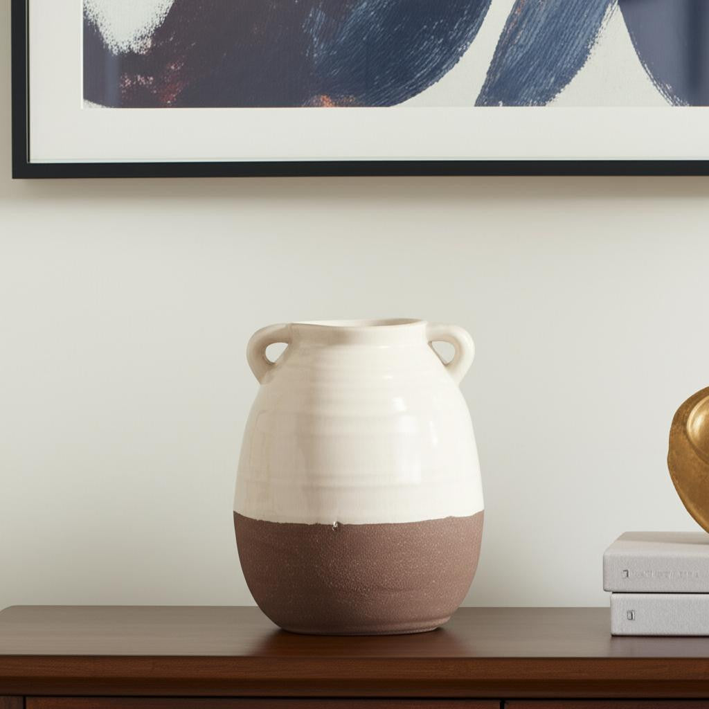 REDONDO 11" BROWN AND CREAM ARTISAN CERAMIC VASE