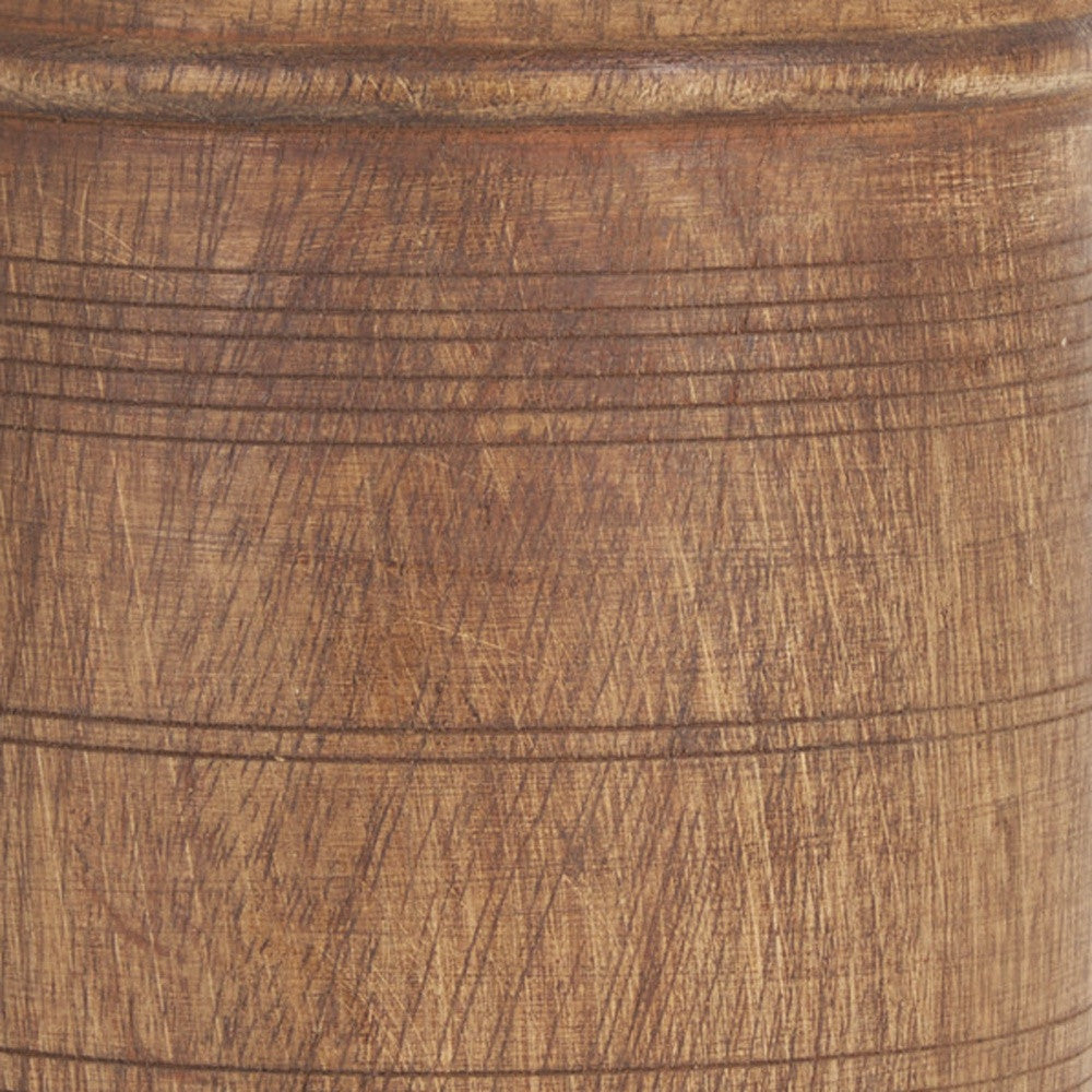 9" BROWN SOLID WOOD CYLINDER TABLE VASE