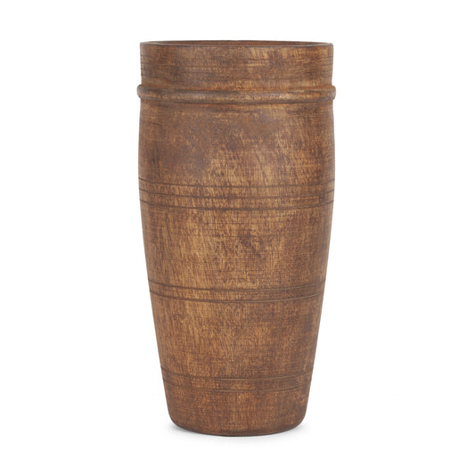 11" BROWN SOLID WOOD CYLINDER TABLE VASE