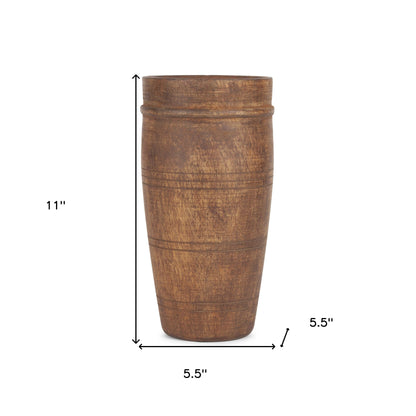 cylinder solid wood table vase, solid wood table vase, wood table vase, 11" brown cylinder solid wood, brown cylinder solid wood table