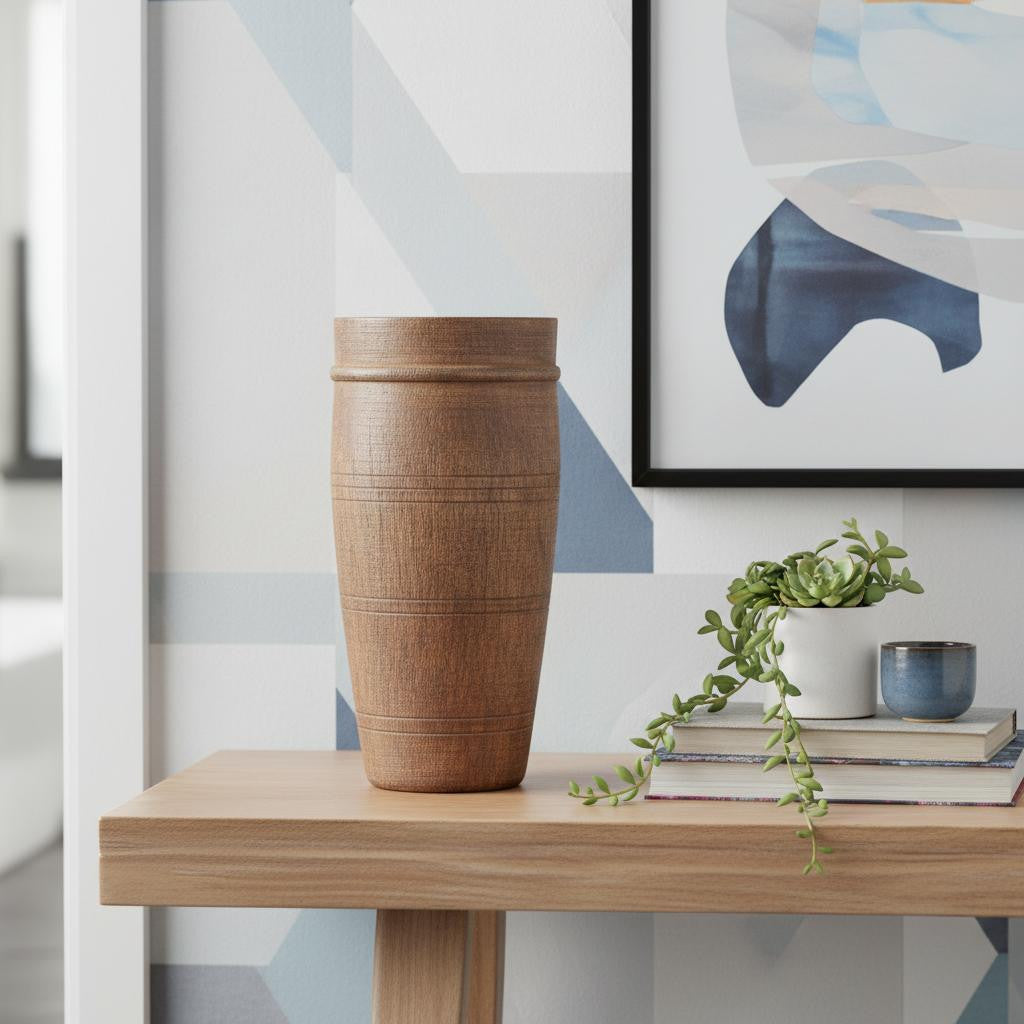 11" BROWN SOLID WOOD CYLINDER TABLE VASE