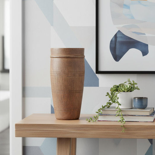 11" BROWN SOLID WOOD CYLINDER TABLE VASE