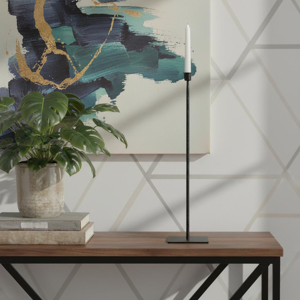 PALISADES 30" BLACK ABSTRACT METAL TABLETOP TAPER CANDLESTICK - Varnish & Vibe