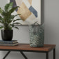 11" GREEN AND GOLD DISTRESSED BOTANICAL LEAF METAL TABLETOP HURRICANE CANDLE HOLDER - Varnish & Vibe