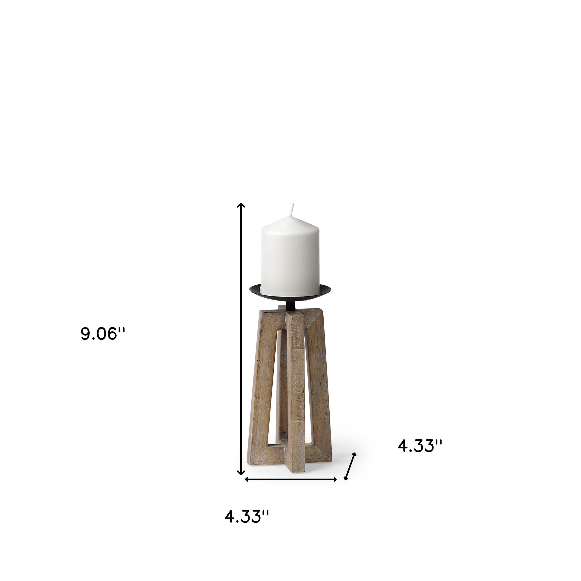 wood metal tabletop pillar candle, metal tabletop pillar candle holder, tabletop pillar candle holder, metal tabletop pillar candle, brown distressed geometric solid wood