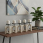 9" BLACK DISTRESSED GEOMETRIC SOLID WOOD AND METAL TABLETOP PILLAR CANDLE HOLDER - Varnish & Vibe