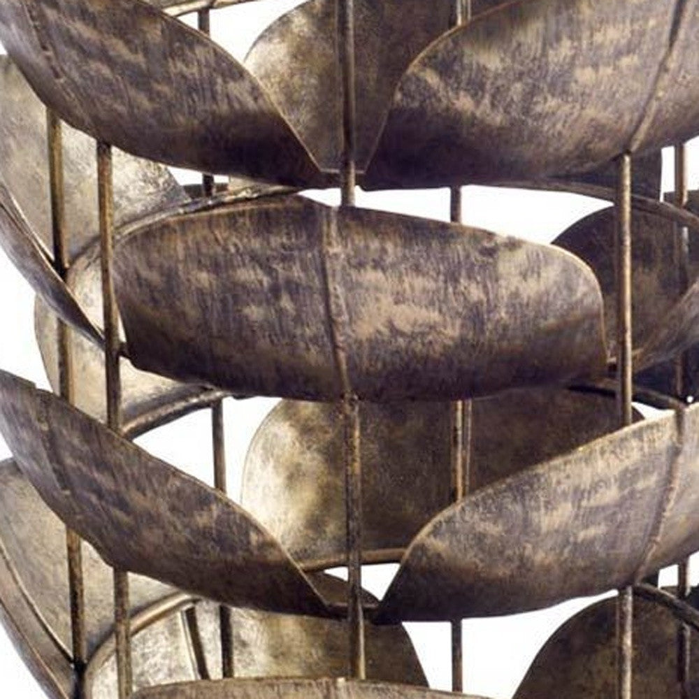 LAUREL 10" BRONZE DISTRESSED BOTANICAL LEAF METAL TABLETOP HURRICANE CANDLE HOLDER