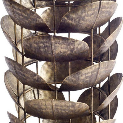 LAUREL 10" BRONZE DISTRESSED BOTANICAL LEAF METAL TABLETOP HURRICANE CANDLE HOLDER