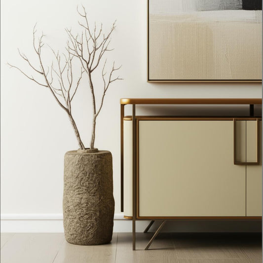 33" GRAY PAPER MACHE CYLINDER FLOOR VASE