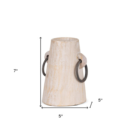cylinder solid wood jug vase, solid wood jug vase, wood jug vase, beige cylinder solid wood jug, cylinder solid wood jug