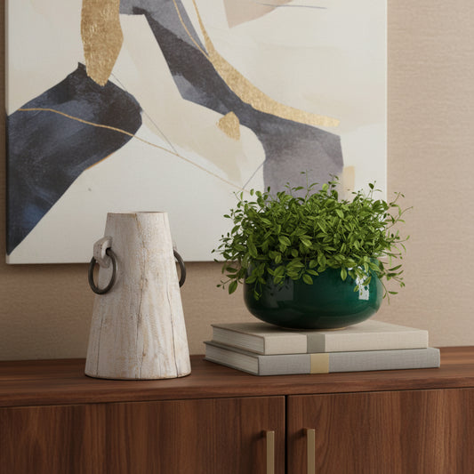 10" LIGHT BROWN SOLID WOOD CYLINDER JUG VASE