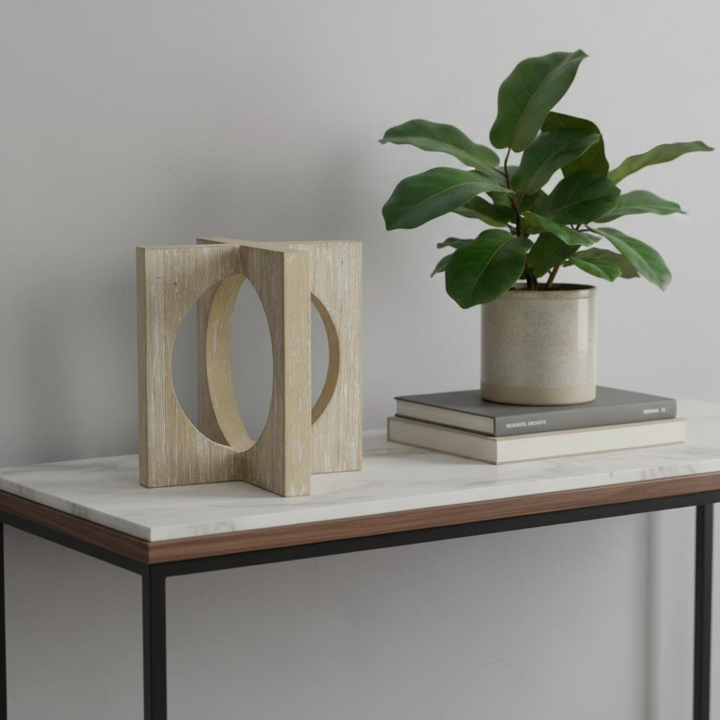 6" BROWN SOLID WOOD SQUARE TABLETOP SCULPTURE