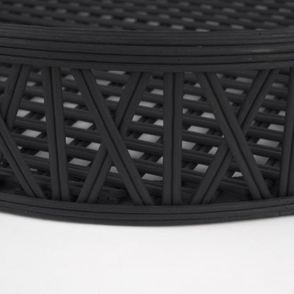 SET OF TWO BLACK ROUND WICKER HANDMADE SERVING TRAYS