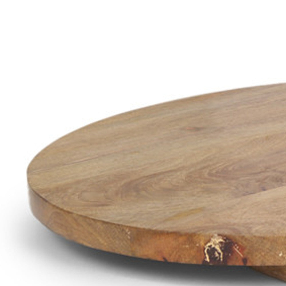 CALABASAS SET OF TWO NATURAL SOLID WOOD HANDMADE ROUND SERVE BOARDS WITH HANDLES - Varnish & Vibe