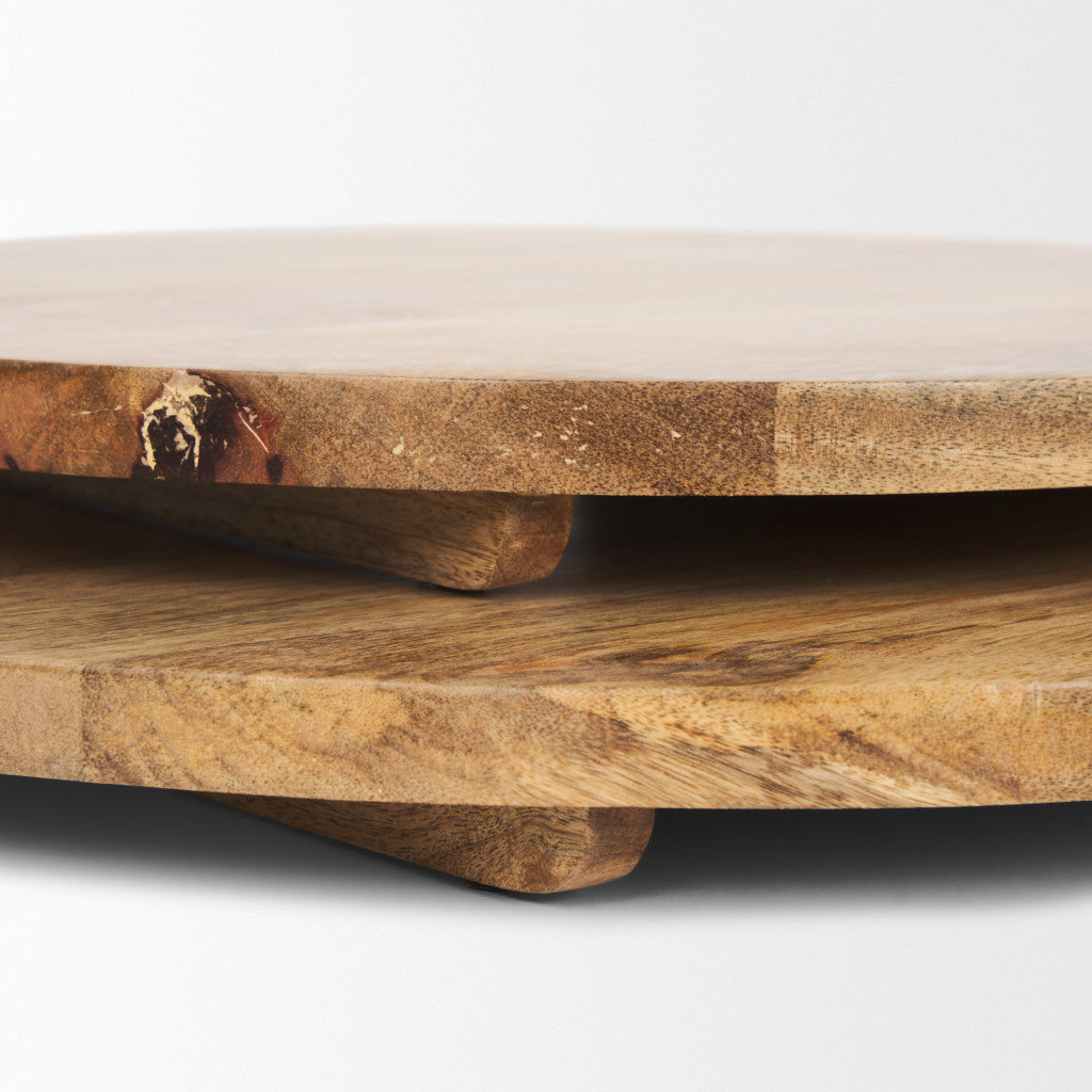 CALABASAS SET OF TWO NATURAL SOLID WOOD HANDMADE ROUND SERVE BOARDS WITH HANDLES - Varnish & Vibe