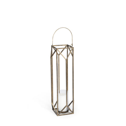 LAUREL 30" GOLD DISTRESSED GEOMETRIC METAL TABLETOP LANTERN CANDLE HOLDER