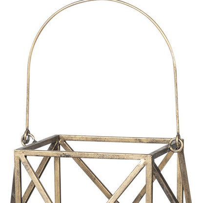 LAUREL 36" GOLD DISTRESSED GEOMETRIC METAL TABLETOP LANTERN CANDLE HOLDER