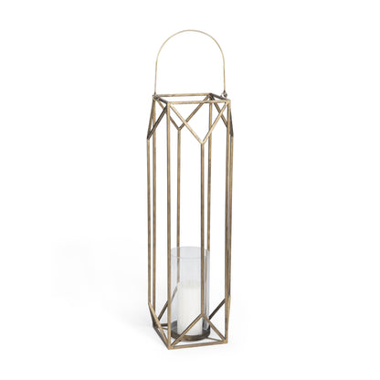 LAUREL 36" GOLD DISTRESSED GEOMETRIC METAL TABLETOP LANTERN CANDLE HOLDER