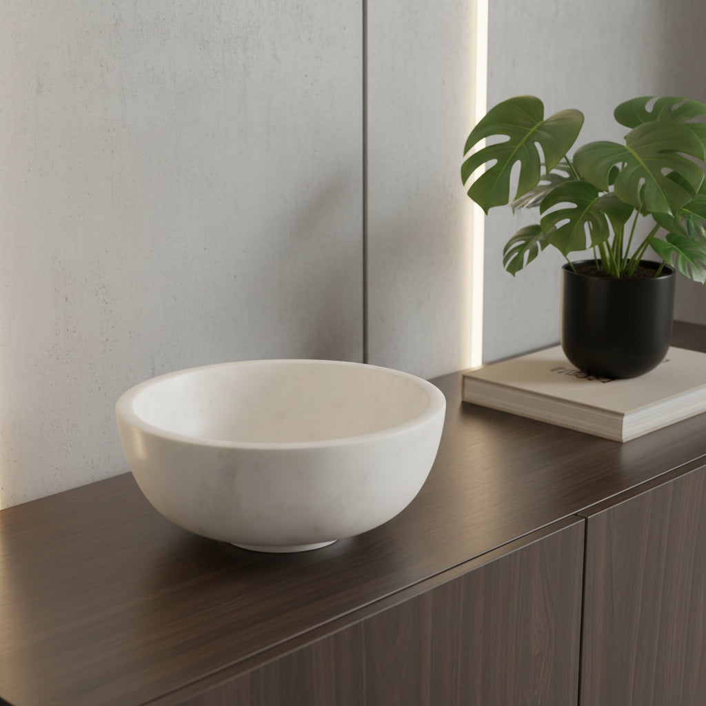 MALIBU 10" WHITE MARBLE ROUND CENTERPIECE BOWL - Varnish & Vibe