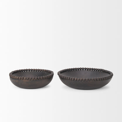 CALABASAS SET OF TWO BLACK SOLID WOOD BEADED EDGE ROUND CENTERPIECE BOWL - Varnish & Vibe