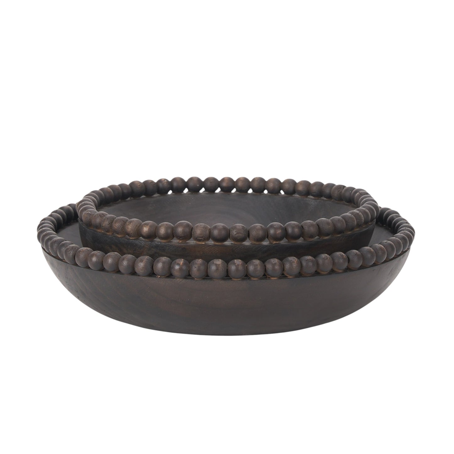 CALABASAS SET OF TWO BLACK SOLID WOOD BEADED EDGE ROUND CENTERPIECE BOWL - Varnish & Vibe