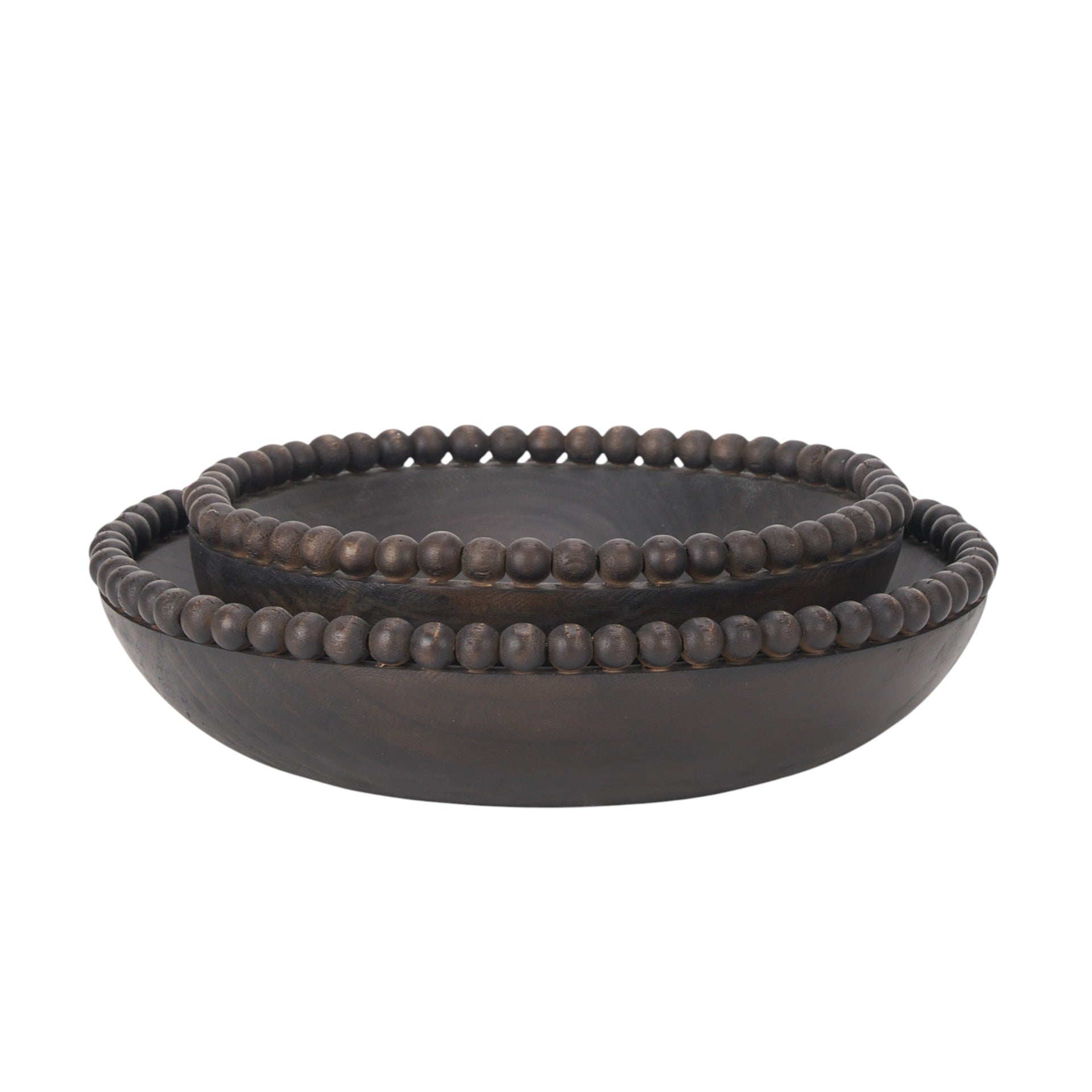 CALABASAS SET OF TWO BLACK SOLID WOOD BEADED EDGE ROUND CENTERPIECE BOWL - Varnish & Vibe