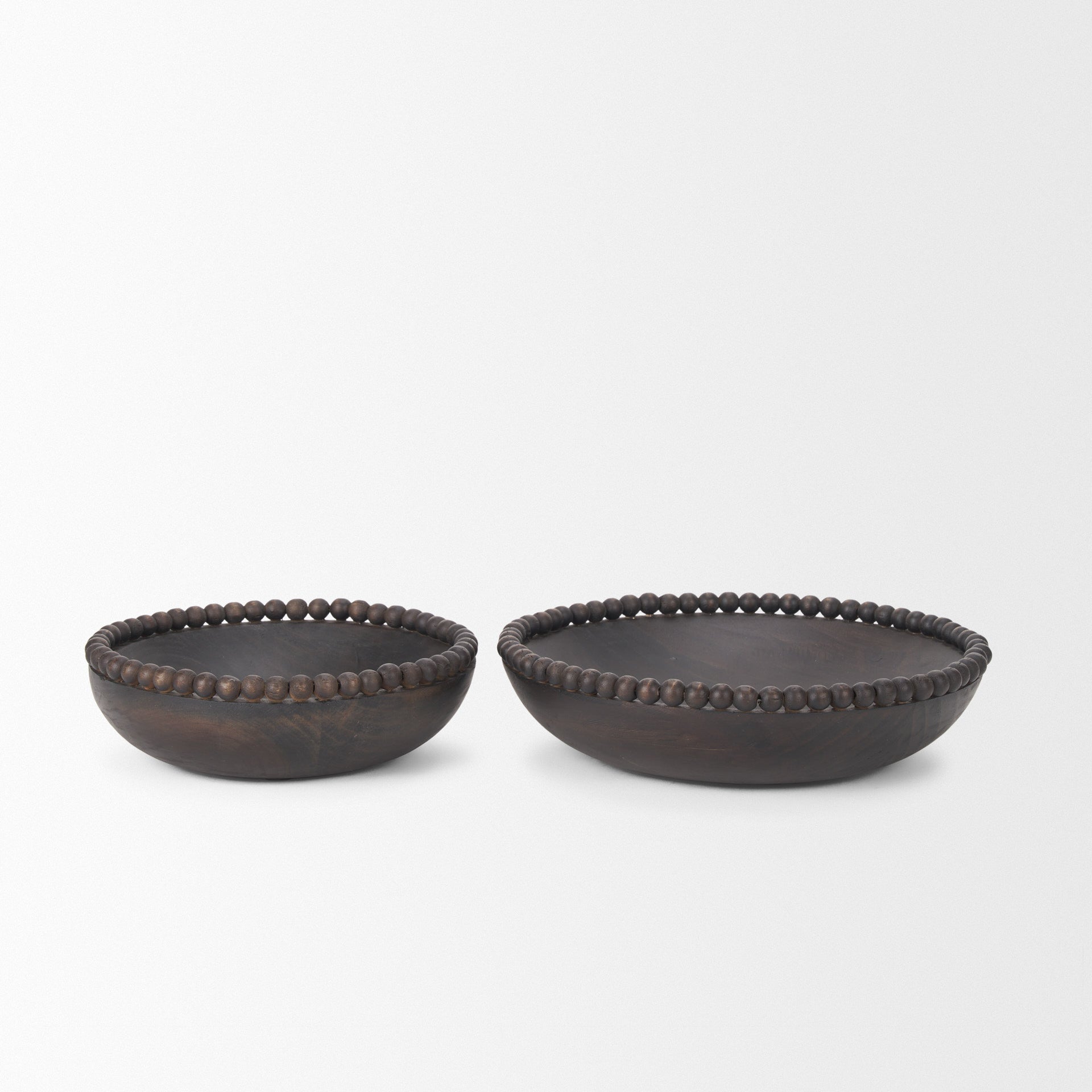 CALABASAS SET OF TWO BLACK SOLID WOOD BEADED EDGE ROUND CENTERPIECE BOWL - Varnish & Vibe