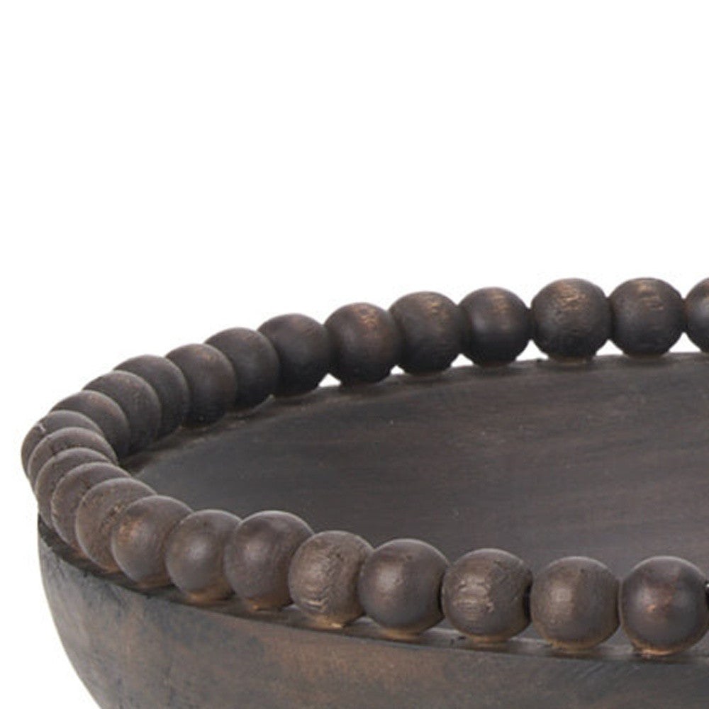 CALABASAS SET OF TWO BLACK SOLID WOOD BEADED EDGE ROUND CENTERPIECE BOWL - Varnish & Vibe