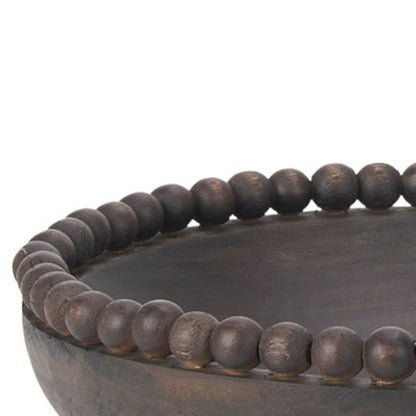 CALABASAS SET OF TWO BLACK SOLID WOOD BEADED EDGE ROUND CENTERPIECE BOWL - Varnish & Vibe