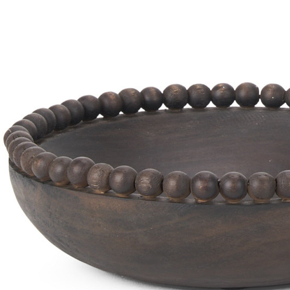 CALABASAS SET OF TWO BLACK SOLID WOOD BEADED EDGE ROUND CENTERPIECE BOWL - Varnish & Vibe