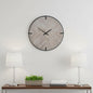 33" BLACK AND NATURAL METAL AND SOLID WOOD ANALOG DISTRESSED ROUND WALL CLOCK