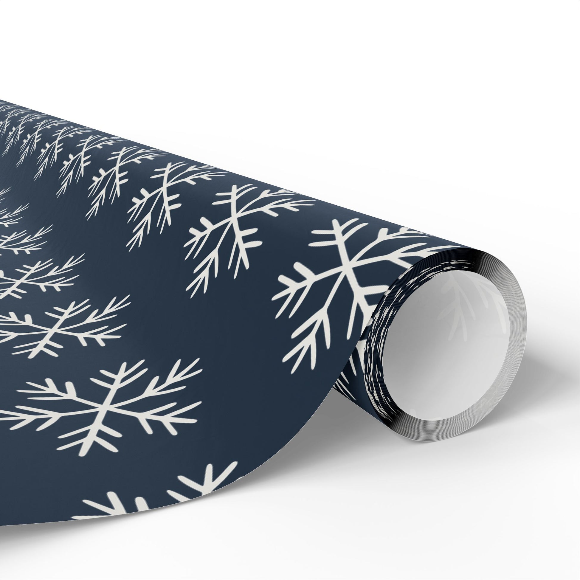 Snowflake Wrapping Paper - Navy Holiday Gift Wrap Roll - Varnish & Vibe