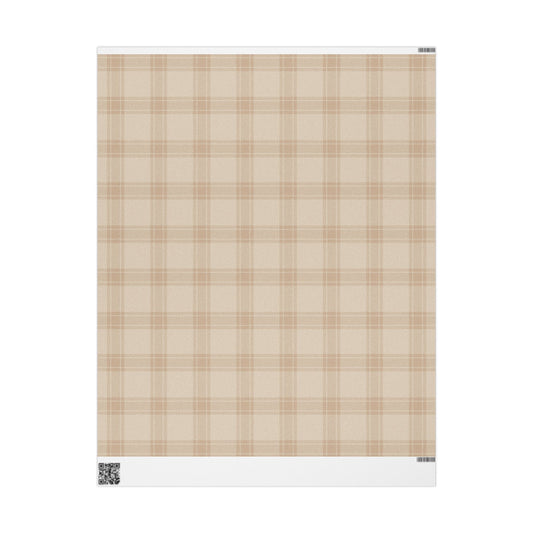 Neutral Plaid Wrapping Paper Roll – Beige Grid Gift Wrap for Weddings & Birthdays