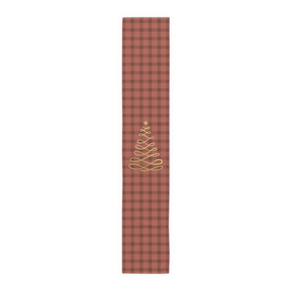 Red Tartan Christmas Tree Table Runner (Cotton, Poly) - Varnish & Vibe