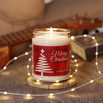 Merry Christmas Red Tartan Scented Soy Candle, 9oz - Varnish & Vibe