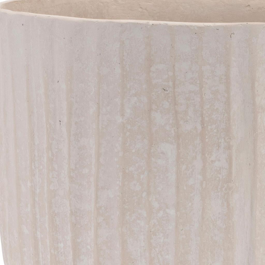 MALIBU 8" BEIGE RECYCLED PAPER TEXTURED LINES URN TABLE VASE - Varnish & Vibe