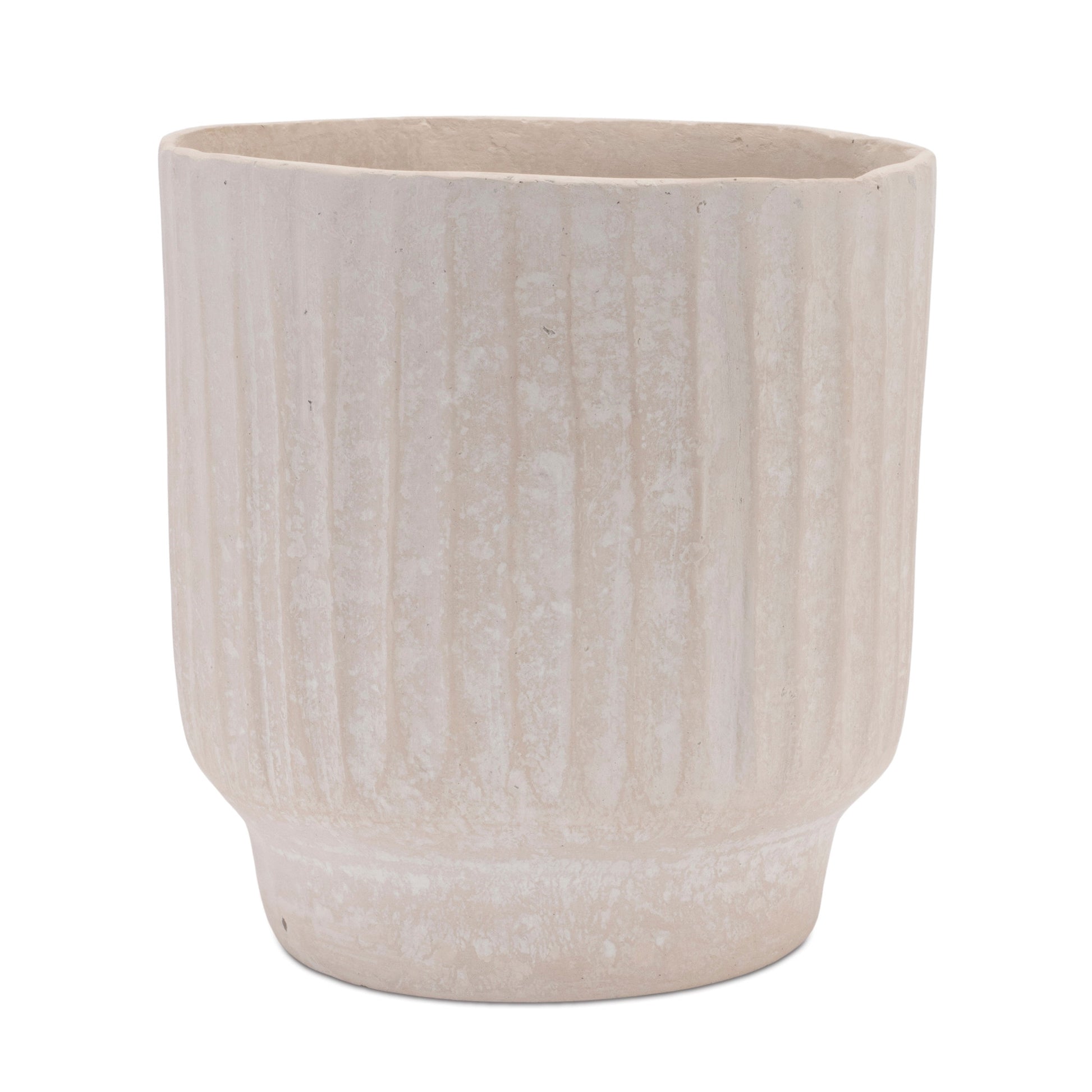 MALIBU 8" BEIGE RECYCLED PAPER TEXTURED LINES URN TABLE VASE - Varnish & Vibe