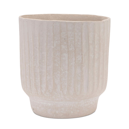 MALIBU 8" BEIGE RECYCLED PAPER TEXTURED LINES URN TABLE VASE - Varnish & Vibe