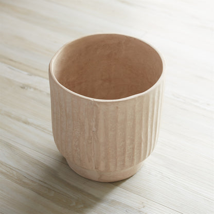 MALIBU 8" BEIGE RECYCLED PAPER TEXTURED LINES URN TABLE VASE - Varnish & Vibe