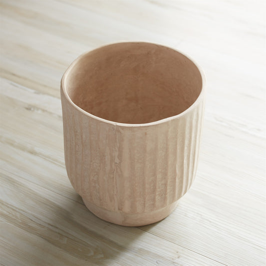 MALIBU 8" BEIGE RECYCLED PAPER TEXTURED LINES URN TABLE VASE - Varnish & Vibe