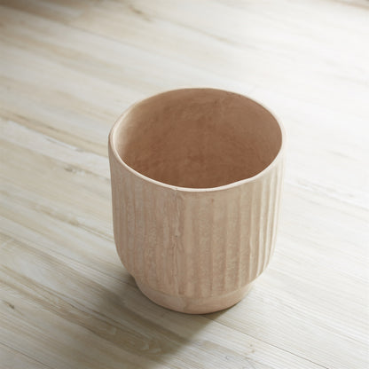 MALIBU 8" BEIGE RECYCLED PAPER TEXTURED LINES URN TABLE VASE - Varnish & Vibe