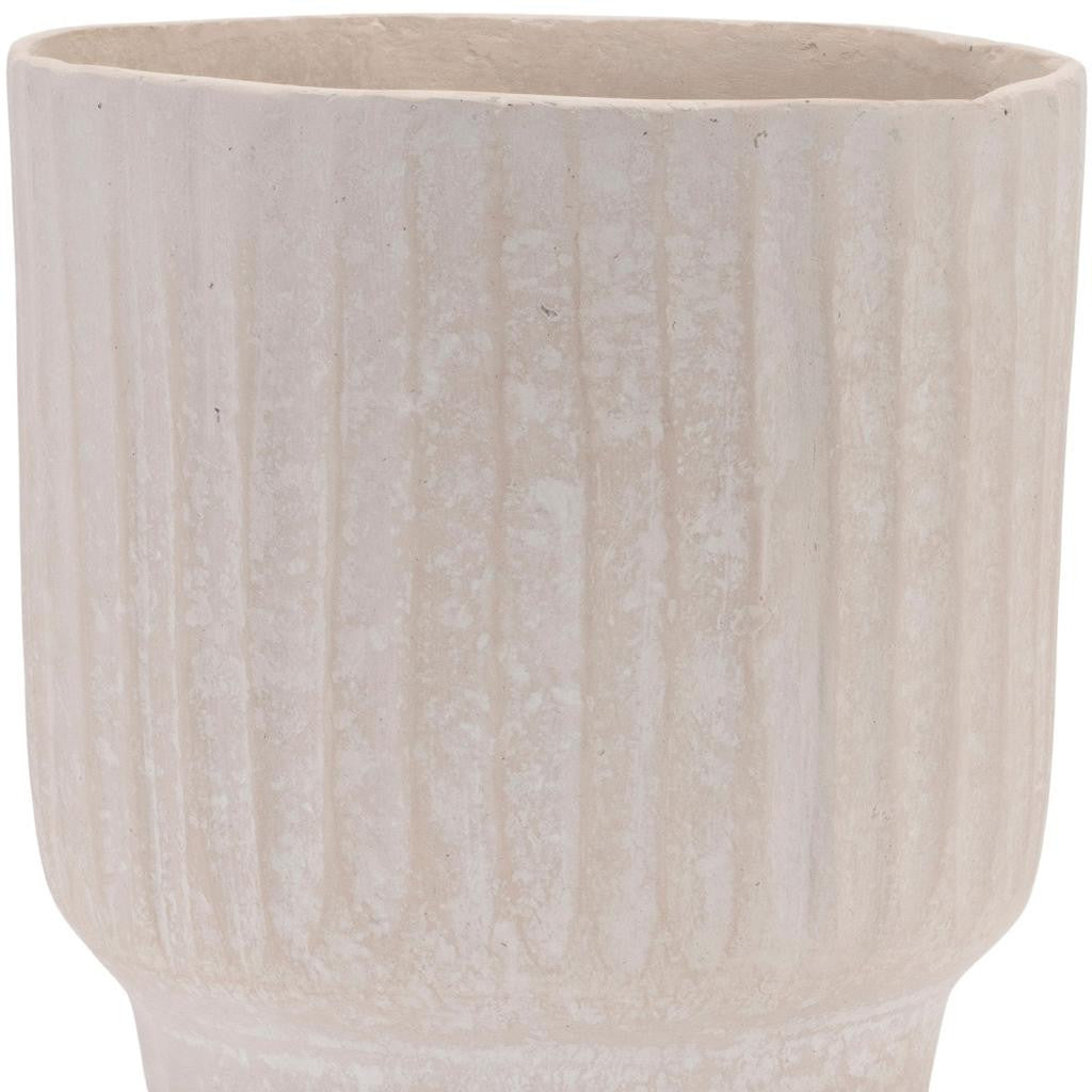 MALIBU 8" BEIGE RECYCLED PAPER TEXTURED LINES URN TABLE VASE - Varnish & Vibe