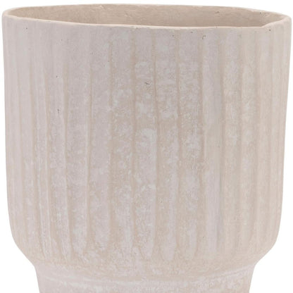 MALIBU 8" BEIGE RECYCLED PAPER TEXTURED LINES URN TABLE VASE - Varnish & Vibe