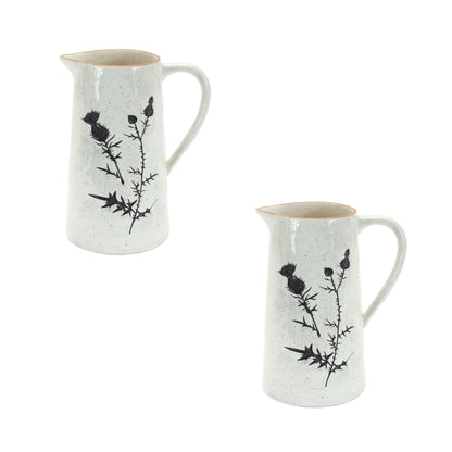 CALABASAS SET OF TWO BLACK AND OFF WHITE FLORAL CERAMIC CYLINDER PITCHER VASE - Varnish & Vibe