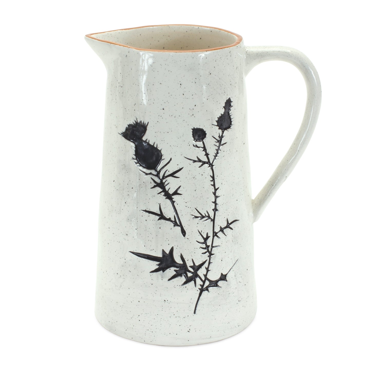 CALABASAS SET OF TWO BLACK AND OFF WHITE FLORAL CERAMIC CYLINDER PITCHER VASE - Varnish & Vibe